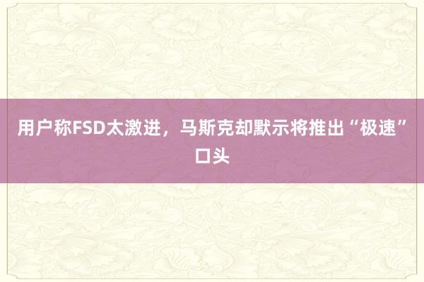 用户称FSD太激进，马斯克却默示将推出“极速”口头