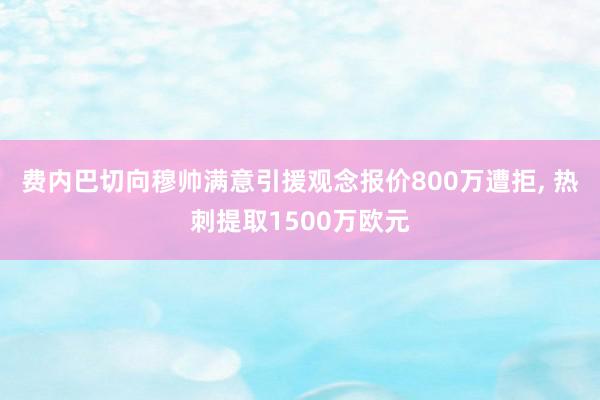 费内巴切向穆帅满意引援观念报价800万遭拒, 热刺提取1500万欧元