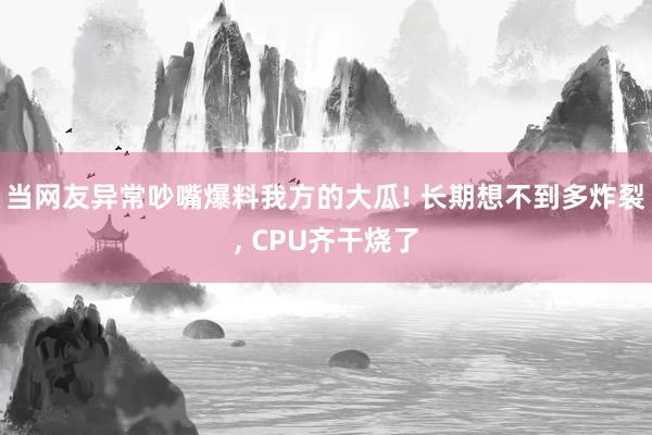 当网友异常吵嘴爆料我方的大瓜! 长期想不到多炸裂, CPU齐干烧了